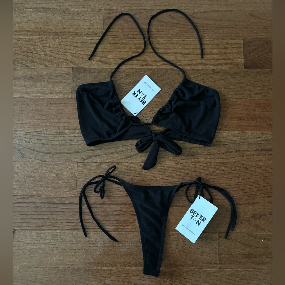NWT better tan black thong bikini set size small